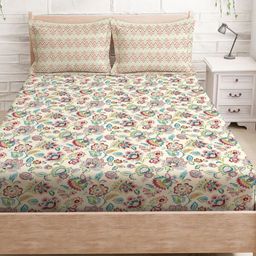 MAYFAIR HOMES LONDON Beige Printed Cotton Printed 128 TC Queen Bedsheet Set 2.54 x 2.24 m-image-96