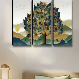 Aura White & Blue 3 Pieces Tree Wall Paintings-image-8
