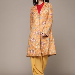 Ritu Kumar Women Yellow Floral Suede Longline Coat-66