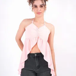 clobug Tie-Up Neck Georgette Crop Top-image-77