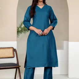 Varanga Women Pure Cotton V-Neck Puff Sleeves Kurta With Trouser-picture-16