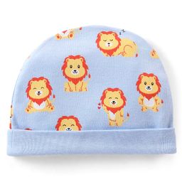 Babyhug 100% Cotton Knit Lion Print Cap - Blue-15