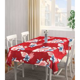 Arrabi Red Floral Cotton Blend 6 SEATER Table Cover ARTC-1424-Red-15