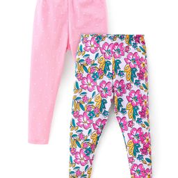 Babyhug Cotton Lycra Knit Stretchable Leggings Floral Print Pack of 2 - Multicolor-image-67