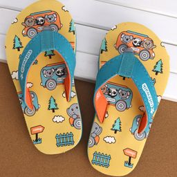 Cute Walk by Babyhug Slip On Flip Flops with Panda Print- Yellow & Sea Green-image-74