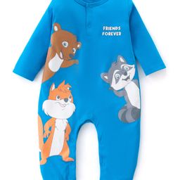 Babyhug 100% Cotton Knit Full Sleeves Romper Racoon Print - Blue-image-20