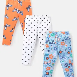 Babyhug Cotton Knit  Full Length Striped Leggings with Polka Dots & Floral Print Pack of 3 - Multicolour-picture-6