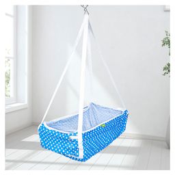 BAYBEE Cotton Baby Hanging Cradle for New Born Baby, Baby Cradle with Mosquito Net & Spring | Cotton Baby Swing Cradle Jhula for Baby (Blue)-image-2