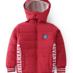 Pine Kids Woven Full Sleeves Padded Jacket with Detachable Hood Text Print - Dark Red-image-35