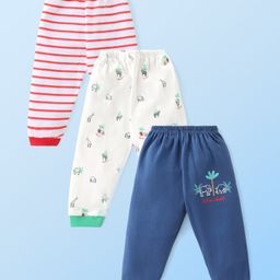 Mini Donuts 100% Cotton Interlock Knit Full Length Striped Lounge Pants with Animal Print Pack of 3 - Multicolour-picture-17