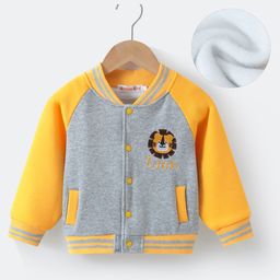 Kookie Kids Full Sleeves Bomber Jacket with Lion & Text Embroidery & Pockets - Yellow-image-99