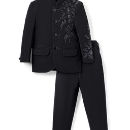 Robo Fry Knit Full Sleeves Party Suit with Sparkling Rhinestone Embellishment - Black-image-35