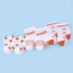 Cute Walk by Babyhug Knit Anti-Bacterial Ankle Length Socks with Striped & Orange Design Pack of 3 - Orange & White-image-94