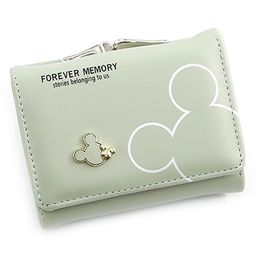 SYGA Women's Cute Mickey Mouse PU Leather Wallet with Iron Clip Stylish Card & Coin Purse(Green)-image-53