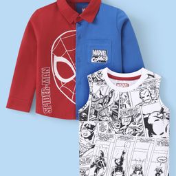Babyhug Marvel Single Jersey Cotton Knit Full Sleeves Shirt With T-shirt Spider-man Graphics and Pocket Detailing - Red-image-94