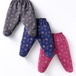 Simply Interlock Knit Bootie Leggings with Bunny Print Pack of 3- Plum Grey & NavyBlue-picture-1