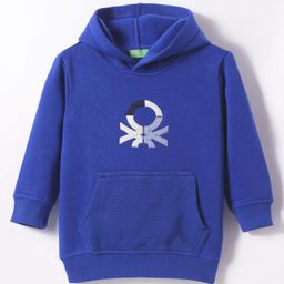 UCB Knit Full Sleeves Hooded Sweatshirt with Logo Embroidery & Kangaroo Pockets - Royal Blue-image-99