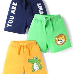 Babyhug Cotton Knit Mid Thigh Shorts with Animal Print Pack of 3 - Yellow Navy Blue & Light Green-image-85