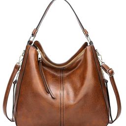 Storite Women's Faux Leather Shoulder Handbags Hobo Bag Big Ladies Purse Multiple Compartments Tote Bag for Office and College with Long Strap (Brown,30x13x32cm)-0