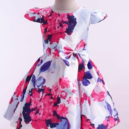 Mark & Mia Woven Cap Sleeves Party Dress With Floral Print & Bow Applique - White-image-25