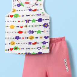 Babyhug 100% Cotton Sleeveless Text Printed Sando & Shorts Set - Multicolour-picture-15