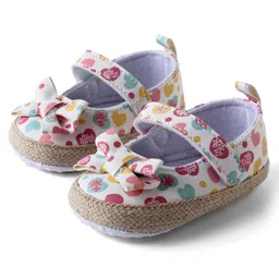 KIDLINGSS Bow Applique Detailed & Hearts Designed With Velcro Closure Booties - White & Pink-picture-31