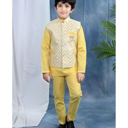 BT DEZINES Cotton Blend Woven Full Sleeves Solid Kurta Pyjama With Embroidered Sequin Embellished & Embroidered Jacket - Yellow-image-20