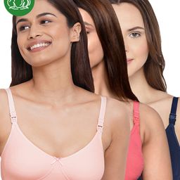 Inner Sense Organic Cotton Knit Pack Of 3 Solid Antimicrobial Maternity Bras With Nursing Access - Multi Colour-picture-43
