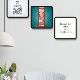 Myntra Elegant Homes Blue & White 3 Pieces Motivational Quotes Printed Wooden Wall Art-image-79