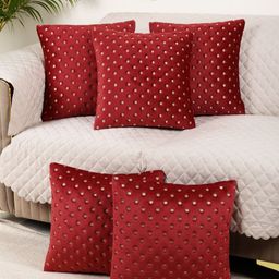 MONKDECOR Set Of 5 Maroon Velvet Square Cushion Covers-55