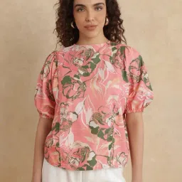 RAREISM Pink Cotton Blend Printed Short Sleeves Top-picture-48