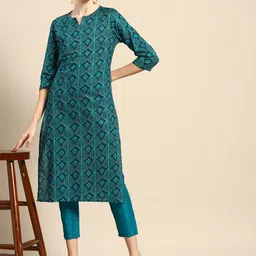 Anouk Women Green & Black Ethnic Motifs Printed Pure Cotton Kurta with Trousers-image-60