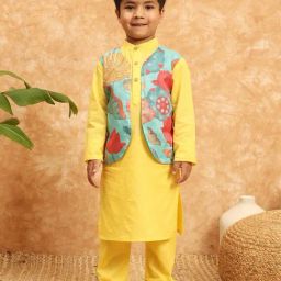 READIPRINT FASHIONS Kids Yellow & Blue Printed Full Sleeves Kurta with Pyjamas-picture-47