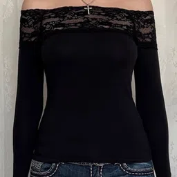 Outzidr Women Off-Shoulder Top With Lace Inserts Top-picture-23