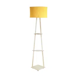 Sanded Edge Wood, Metal Yellow 3 Volga 3 Shelf Floor Lamp in Solid and Natural Wood Colo-14