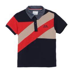 Blue Giraffe Kids Navy Color Block Pattern Polo T-Shirt-image-57