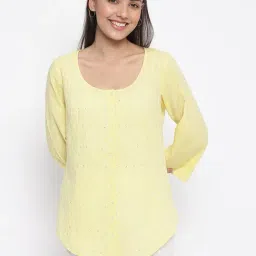Fabindia Yellow Cotton Embroidered Shirt-image-36