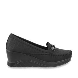 Metro Women's Black Wedge Loafers-image-97
