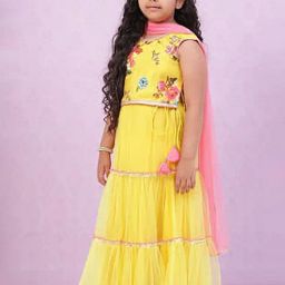 BIBA Girls Lime Yellow Floral Print Blouse, Lehenga with Dupatta-image-43