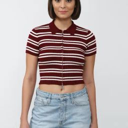 Forever 21 Maroon Striped Sweater-image-83