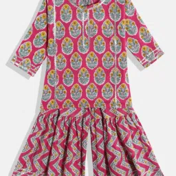 READIPRINT FASHIONS Kids Pink Floral Print Kurta With Sharara-image-90