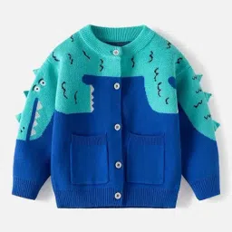 Little Surprise Box Kids Blue Printed Full Sleeves Cardigan-image-35