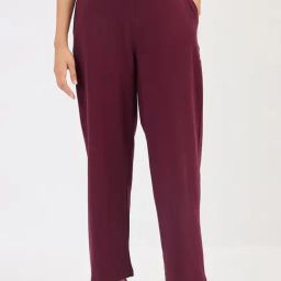 FEMMELLA Wine Cotton Solid Mid Rise Trousers-image-39
