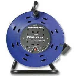 PRO ELEC MAINS EXTENSION REEL, 4 OUTLET, UK, 25M, 2200-4-25M-11