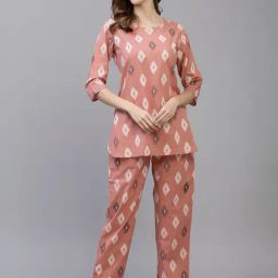 Stylum Blush Peach Geometric Print Top & Pants Set-image-12