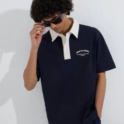 Studiofit by Westside Navy Relaxed-Fit Cotton-Blend Polo T-Shirt-image-24