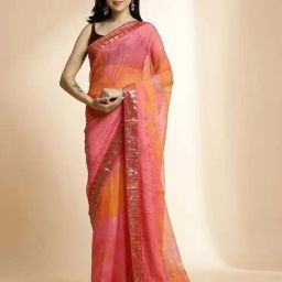 Jaipur Kurti Pink Embellished Saree With Unstitched Blouse-image-19