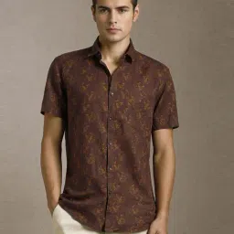 Louis Philippe Brown Cotton Slim Fit Printed Shirt-picture-7