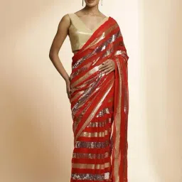 Jaipur Kurti Red Embellished Saree With Unstitched Blouse-picture-43