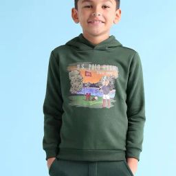 U.S. Polo Assn. Boys Dark Green Printed Full Sleeves Hoodie-image-73